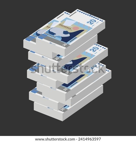 Bulgarian Lev Vector Illustration. Bulgaria money set bundle banknotes. Paper money 20 BGN. Flat style. Isolated on white background. Simple minimal design.