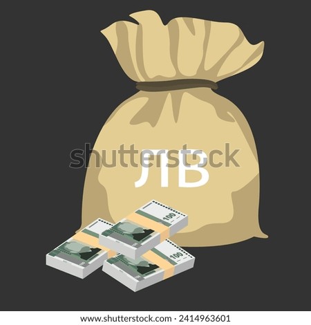 Bulgarian Lev Vector Illustration. Bulgaria money set bundle banknotes. Money bag 100 BGN. Flat style. Isolated on white background. Simple minimal design.