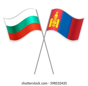 Bulgarian and Mongolian crossed flags. Bulgaria combined with Mongolia isolated on white. Language learning, international business or travel concept.