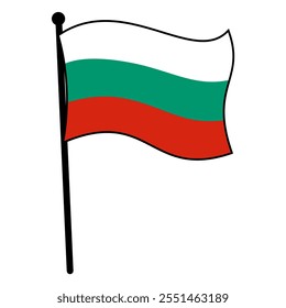 Bulgarische Nationalflagge auf welligem Fahnenmast Vektor für Abzeichen, Logo, Mark-Vorlage, minimalistische EPS-Illustration, bearbeitbares und skalierbares Design auf isoliertem weißem Hintergrund