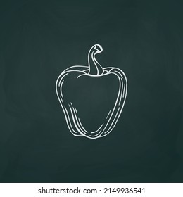 Bulgarian pepper thin white lines on a textural dark background - Vector illustration
