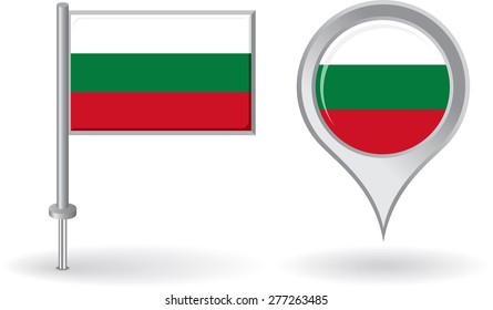 Bulgarian pin icon and map pointer flag. Vector illustration.