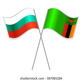 Bulgarian and Zambian crossed flags. Bulgaria combined with Zambia isolated on white. Language learning, international business or travel concept.