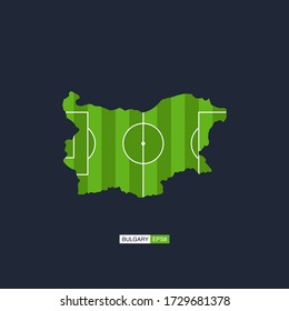 Bulgary. Map of the country with a football field. Vector football illustration.