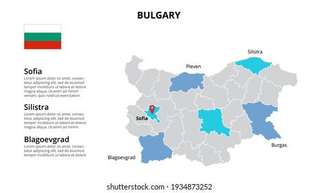 Bulgary vector map infographic template divided by countries. Slide presentation.