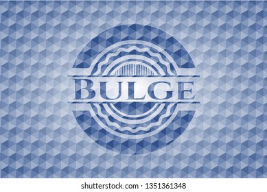 Bulge blue badge with geometric pattern.