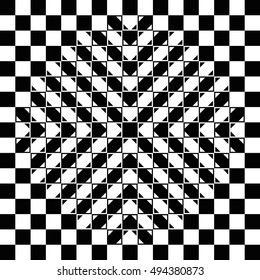 Bulging checkerboard illusion. The checkerboard is fully regular, each check is a regular square and the bulge is a geometrical-optical illusion. Geometrical illusion with 3D impression. Illustration.
