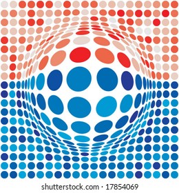 bulging vector ball made of dots in blue and red colors