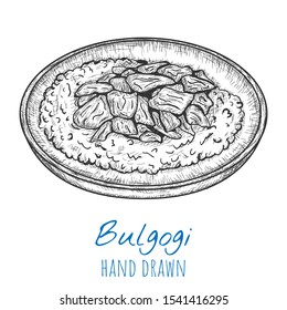 Bulgogi Korean dish, hand drawn vector illustration, isolated sketched art.