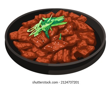 Bulgogi korean food vector drawing illustration of traditional cuisine grilled fried meat