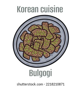 Bulgogi. Eine Art Grill, weil es dünne Scheiben von mariniertem Rindfleisch enthält. Koreanische Küche.