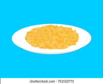 Bulgur cereal in plate isolated. Healthy food for breakfast. Vector illustration