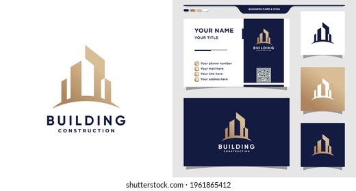 Buliding logo and business card design. Inspiration, illustration logo for construction Premium Vector