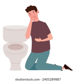 bulimia man in bathroom isolated illustration