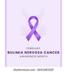 Bulimia Nervosa Square Design with Original Ribbon color Purple with Awareness Month February.