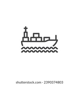 Bulk carrier line icon. Cargo ship linear style sign for mobile concept and web design. Cargo vessel outline vector icon. Symbol, logo illustration. Vector graphics