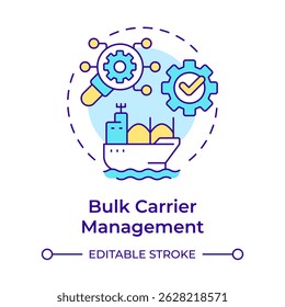 Bulk carrier management multi color concept icon. Transport unpackaged dry cargo. Vessel type regulation solution. Round shape line illustration. Abstract idea. Graphic design. Easy to use in booklet