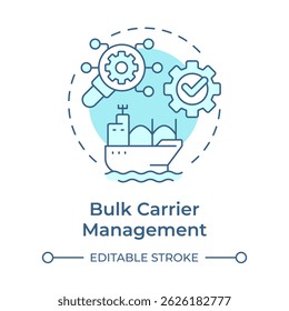 Bulk carrier management soft blue concept icon. Transport unpackaged dry cargo. Vessel type regulation solution. Round shape line illustration. Abstract idea. Graphic design. Easy to use in booklet