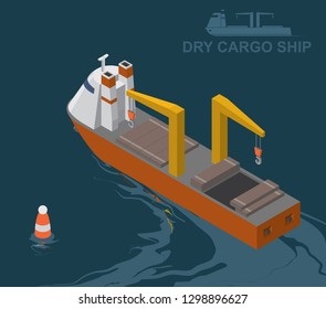 Bulk carrier with opening hatch cover. Isometric vecor illustration