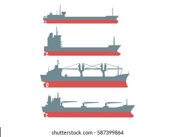 Bulk Carrier Ships Set - Vector Illustration