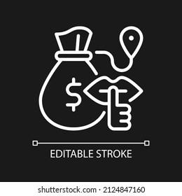 Bulk cash smuggling white linear icon for dark theme. Thin line customizable illustration. Isolated vector contour symbol for night mode. Editable stroke. Pixel perfect. Arial font used