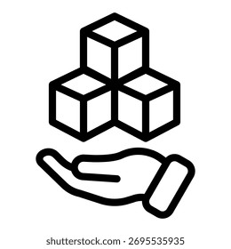 Bulk cubes and hand line icon, crypto metaverse concept. Vector graphics. Digital content database, asset sign on white background, outline style icon for mobile or web design