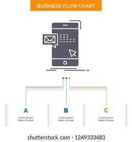 bulk, dialog, instant, mail, message Business Flow Chart Design with 3 Steps. Glyph Icon For Presentation Background Template Place for text.