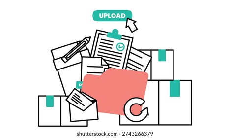 Bulk File Upload Illustration Showing Large Data Storage Process, Organized Digital Files, and Efficient Cloud Management System