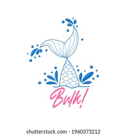Bulk. Mermaid tail card with water splashes, stars. Inspirational quote about summer, love and sea