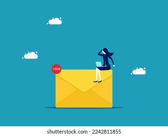 Bulk messaging with breaking news. Businesswoman headache with a lot of information