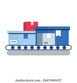 Bulk packages on a conveyor belt, flat style icon