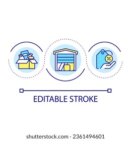 Bulk retail loop concept icon. Overstock discount offer. Buy more, pay less. Marketing abstract idea thin line illustration. Isolated outline drawing. Editable stroke. Arial font used