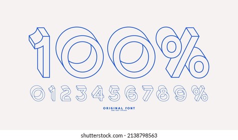 Bulk sans serif font in outline style. Numerals for logo and headline design. Vector illustration. Blue print on white background