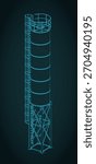 Bulk silo storage isometric blueprint stylized vector illustration