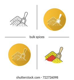 Bulk spices icon. Flat design, linear and color styles. Spice shop. Isolated vector illustrations