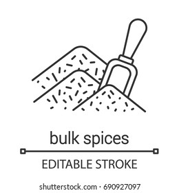 Bulk spices linear icon. Flavoring, seasoning. Thin line illustration. Spices shop contour symbol. Vector isolated outline drawing. Editable stroke