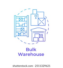 Bulk warehouse blue gradient concept icon. Industrial building type. Distribution center. Real estate. Round shape line illustration. Abstract idea. Graphic design. Easy to use in booklet