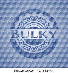 Bulky blue emblem with geometric pattern.