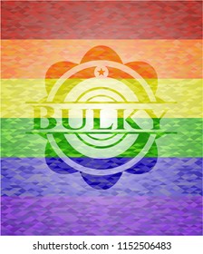 Bulky emblem on mosaic background with the colors of the LGBT flag