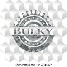 Bulky realistic grey emblem with cube white background