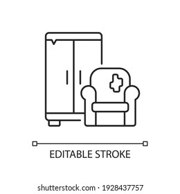 Bulky waste pick up linear icon. Bulky refuse. Large waste types. Household appliances. Furniture. Thin line customizable illustration. Contour symbol. Vector isolated outline drawing. Editable stroke