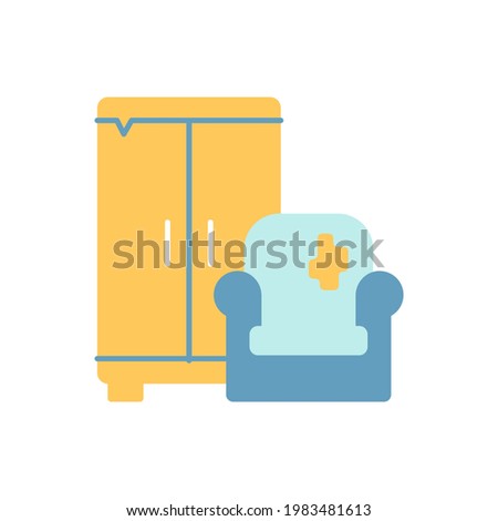 Bulky waste vector flat color icon. Bulky refuse. Large waste types. Household appliances. Furniture. Too big for usual bin collection. Cartoon style clip art for mobile app. Isolated RGB illustration