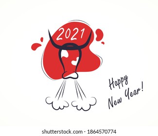 Bull 2021 Happy New Year. Ox sign, label, logo, symbol 2021 New Year. Poster template. Vector illustration. EPS 10 