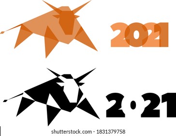 Bull 2021. Image of a bull. Symbol of 2021 according to the Chinese lunar calendar. Stock vector illustration
