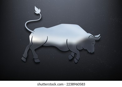 Bull 3D Logo Design, Shiny Mockup Logo with Textured Wall. Realistic Vector