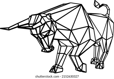 Bull 3D lowpoly wireframe, left front view.