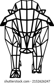 Bull 3D wireframe lowpoly, front view.