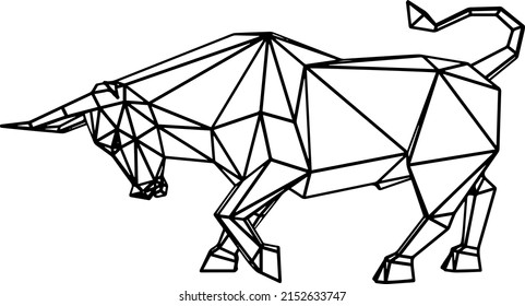 Bull 3D wireframe lowpoly, left view.