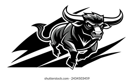 Bull in action, silhouette, logo, vector