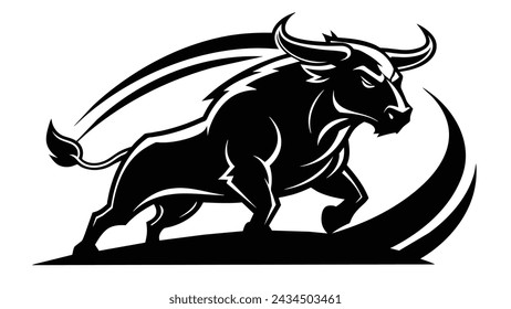 Bull in action, silhouette, logo, vector